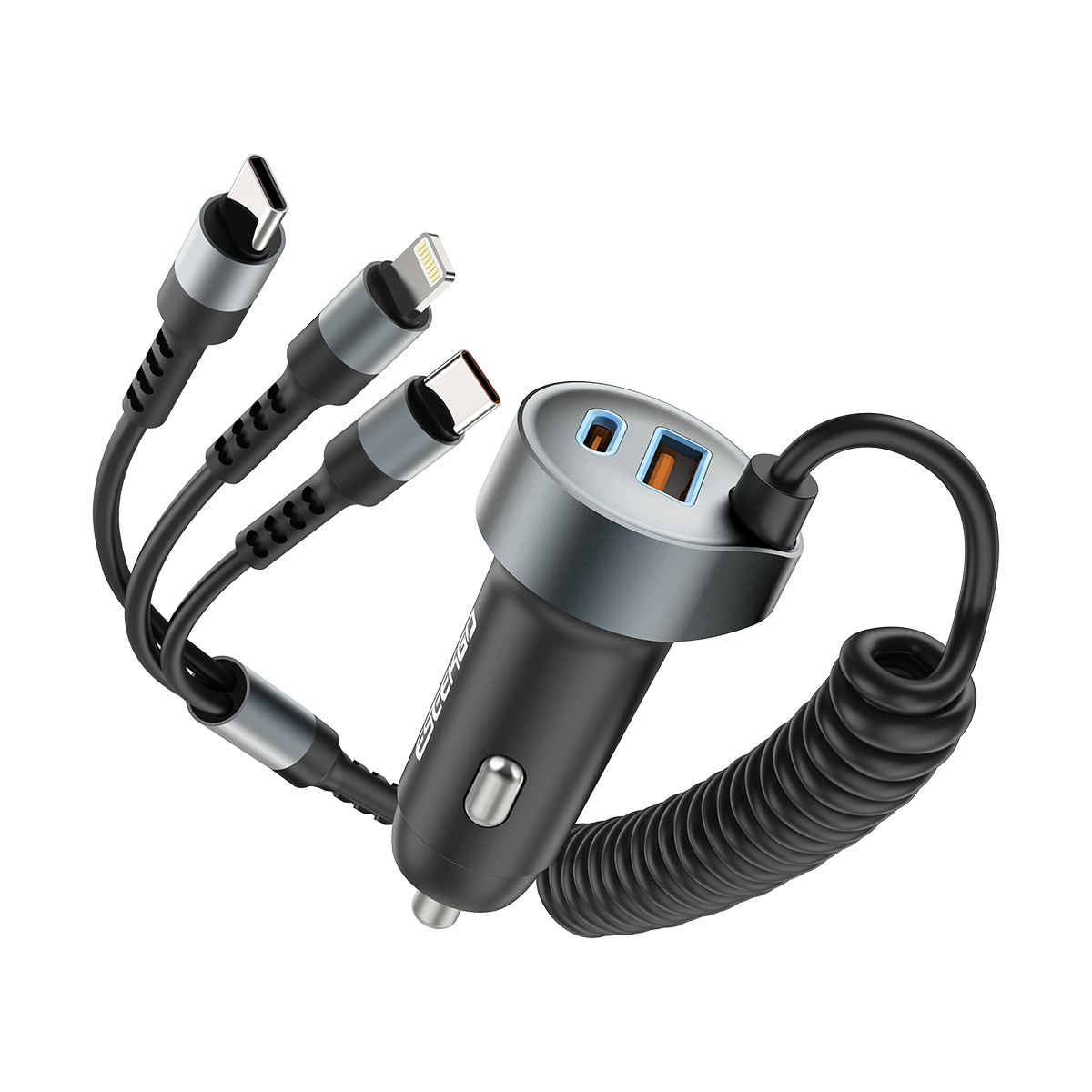 ESEEKGO C-35BK Retractable 60W Car Charger with 3 In 1 Cable