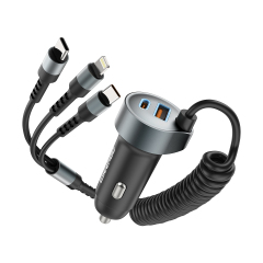 ESEEKGO C-35BK Retractable 60W Car Charger with 3 In 1 Cable