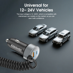 ESEEKGO C-35BK Retractable 60W Car Charger with 3 In 1 Cable