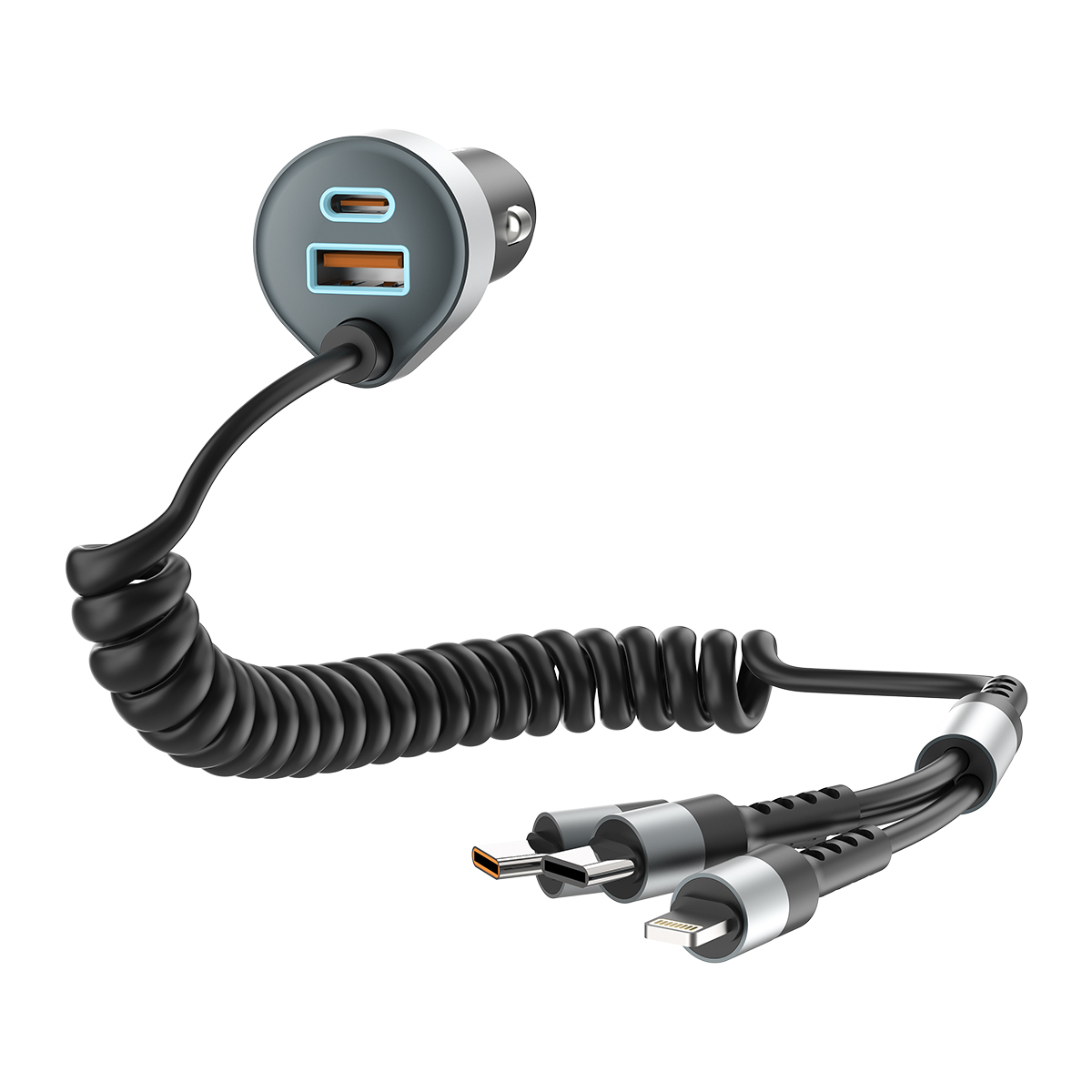 ESEEKGO C-35BK Retractable 60W Car Charger with 3 In 1 Cable