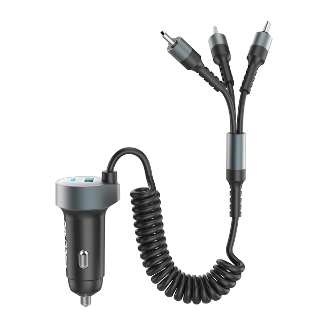 ESEEKGO C-35BK Retractable 60W Car Charger with 3 In 1 Cable
