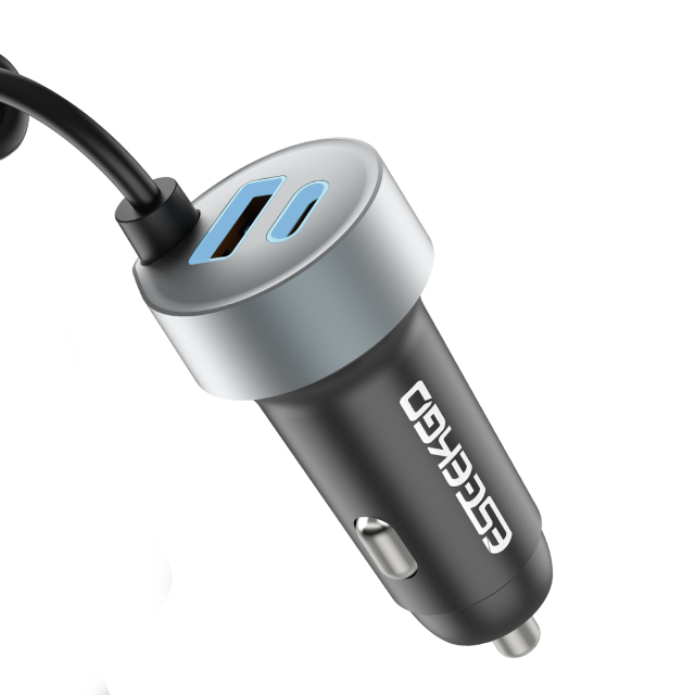 ESEEKGO C-35BK Retractable 60W Car Charger with 3 In 1 Cable