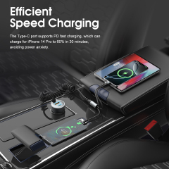 ESEEKGO C-35BK Retractable 60W Car Charger with 3 In 1 Cable