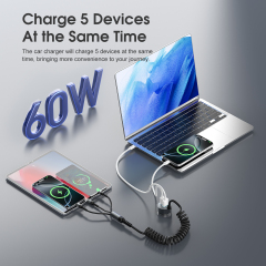 ESEEKGO C-35BK Retractable 60W Car Charger with 3 In 1 Cable