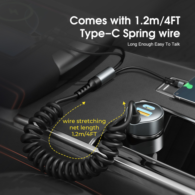 ESEEKGO C-35BK Retractable 60W Car Charger with 3 In 1 Cable