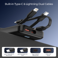 ESEEKGO P-12B 10000 mAh Power Bank With Built-in Cable