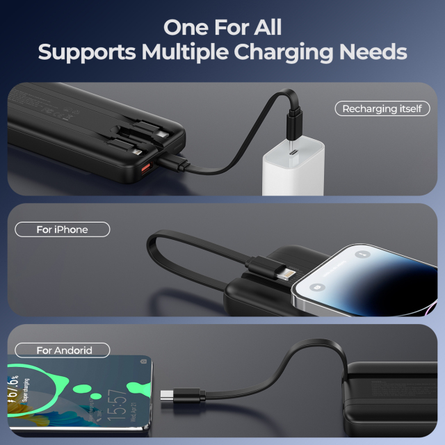 ESEEKGO P-12B 10000 mAh Power Bank With Built-in Cable