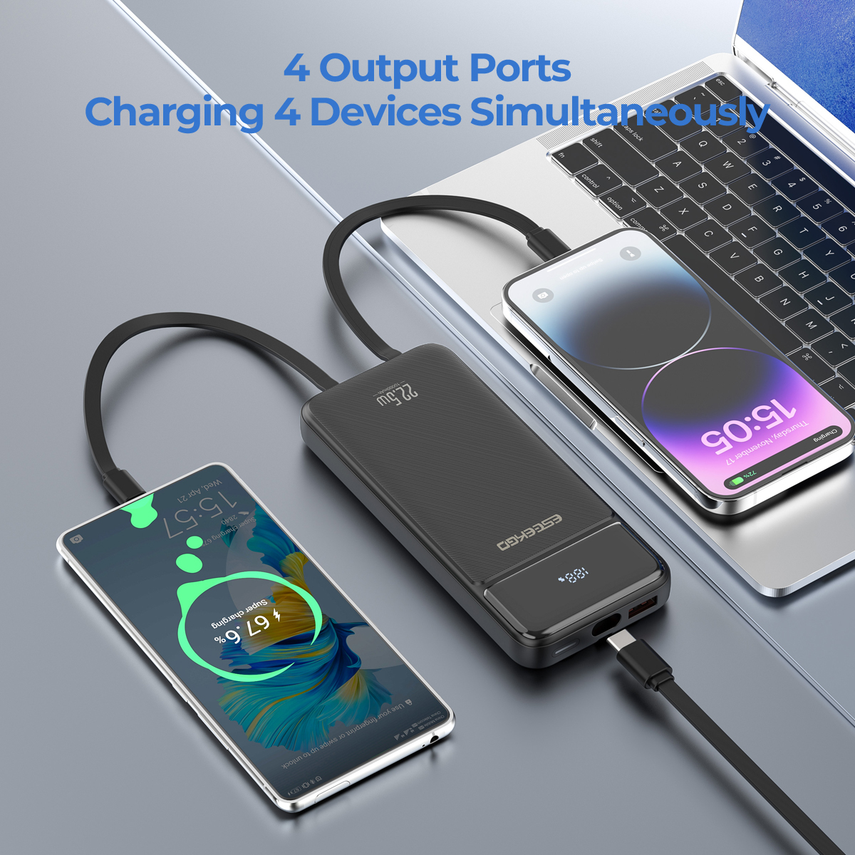 ESEEKGO P-12B 10000 mAh Power Bank With Built-in Cable