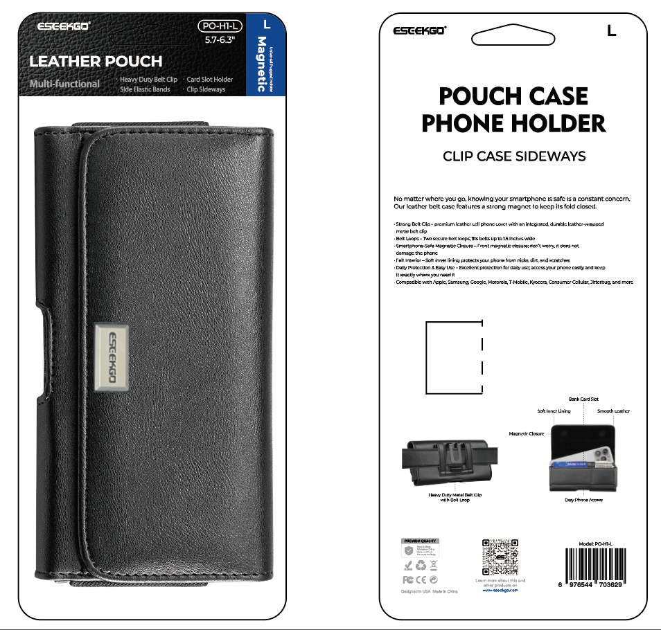 ESEEKGO PO-H1-L Universal Magnetic Leather Phone Pouch