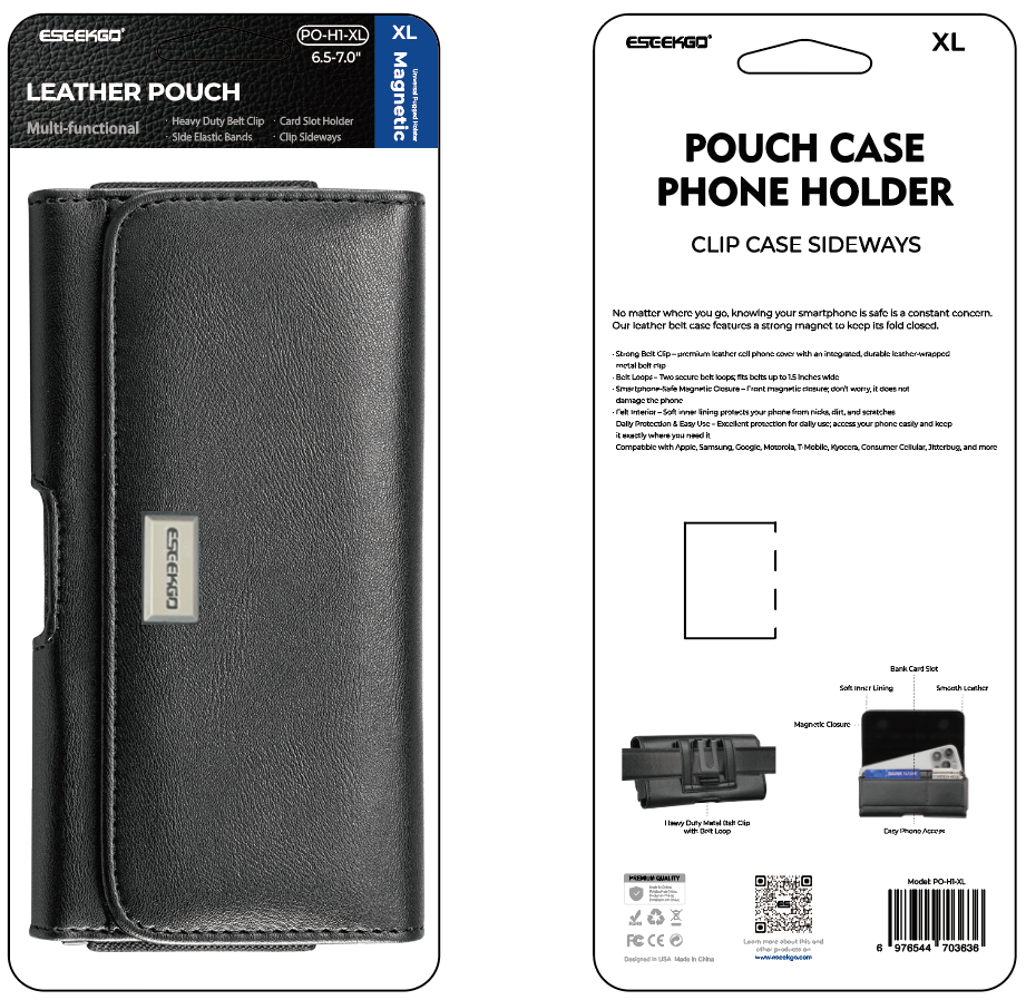 ESEEKGO PO-H1-XL Universal Magnetic Leather Phone Pouch