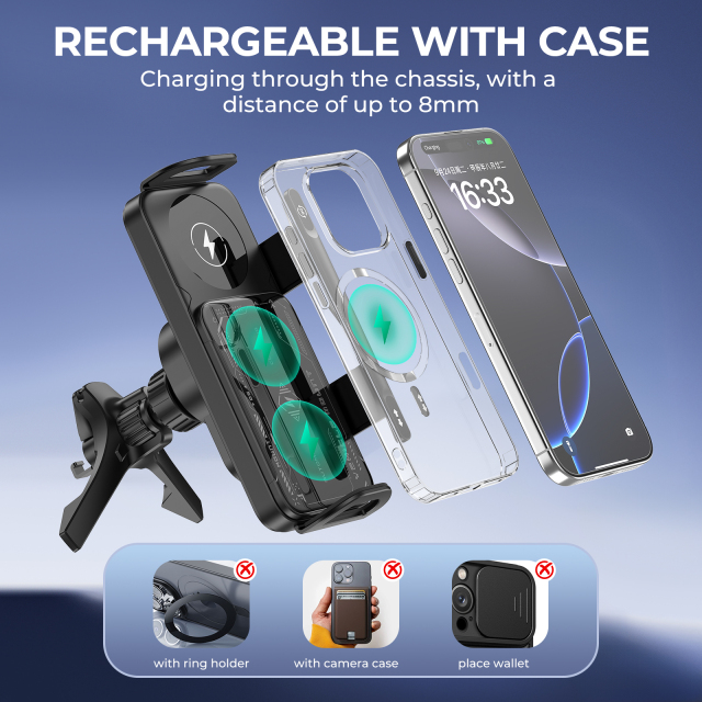 ESEEKGO CH-08 Folding Screen Wireless Charging Rotating Car Stand