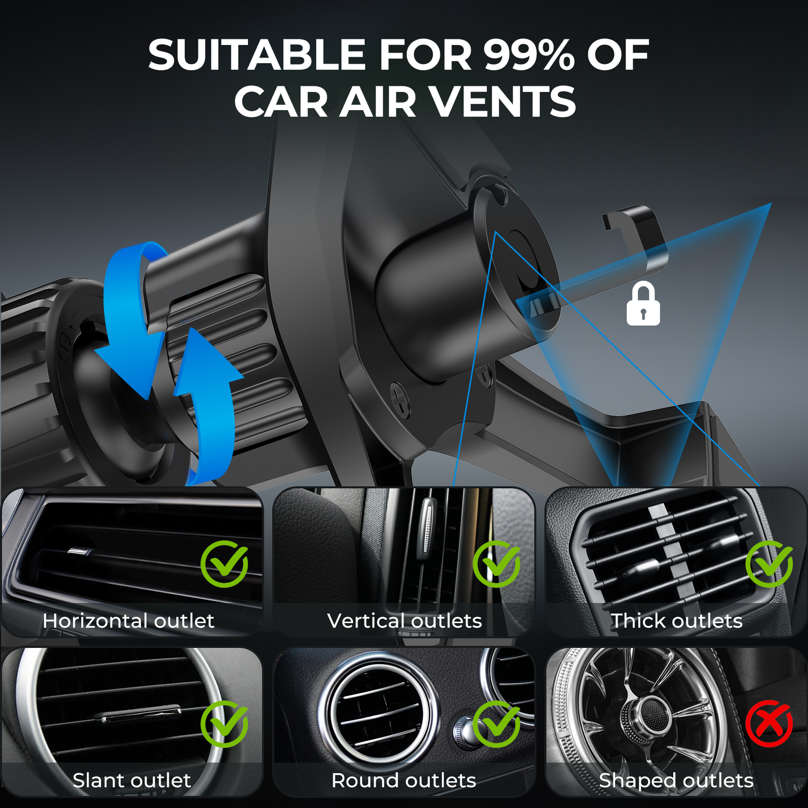 ESEEKGO CH-08 Folding Screen Wireless Charging Rotating Car Stand