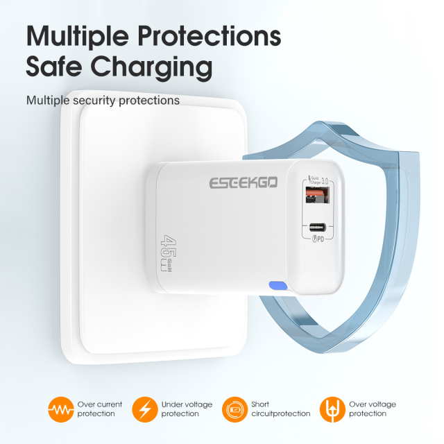 ESEEKGO T-45UB QC3.0 GaN PD45W Dual Ports Travel Charger
