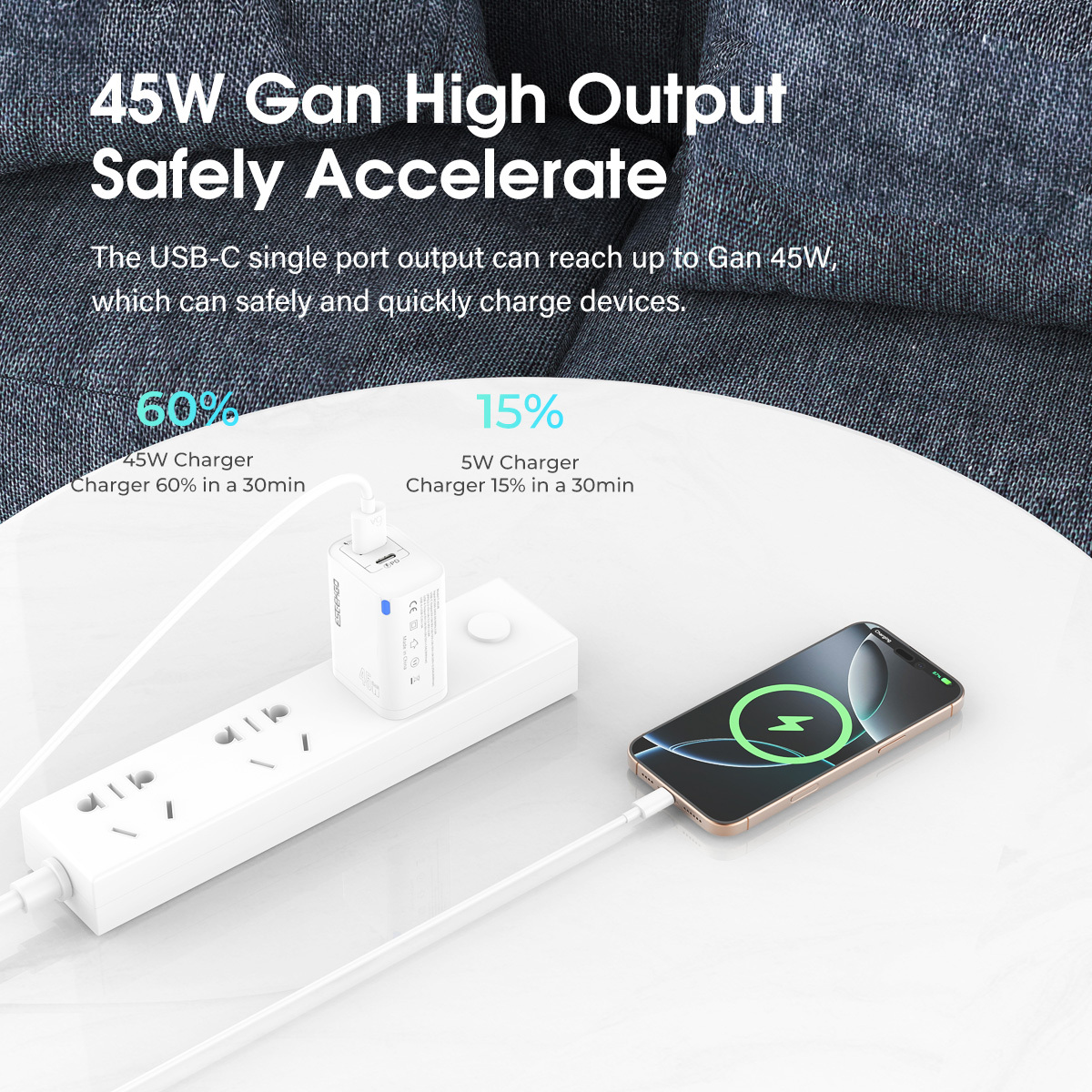ESEEKGO T-45UB QC3.0 GaN PD45W Dual Ports Travel Charger