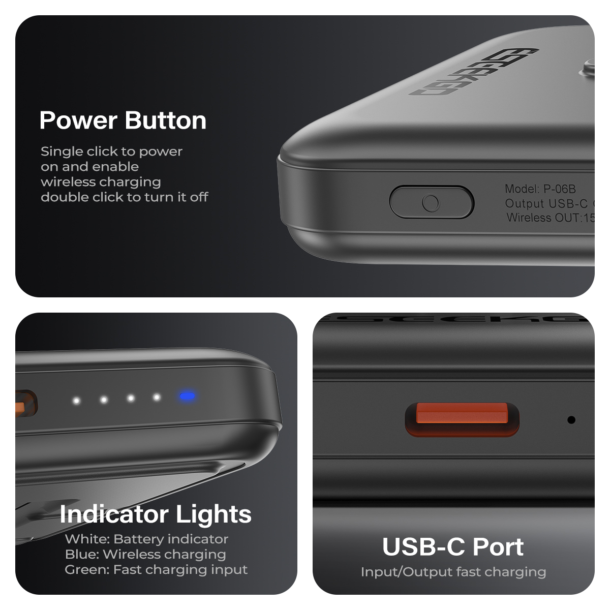 ESEEKGO P-06B 20W Magnetic Wireless Quick Charging Power Bank