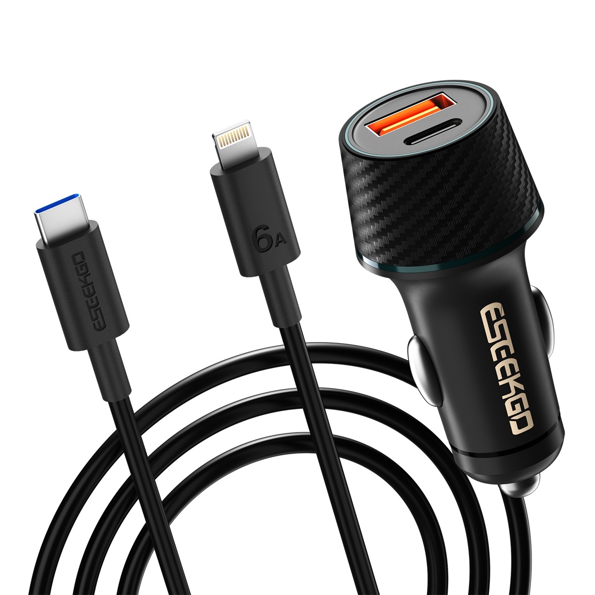 ESEEKGO CC-52L 52.5W QC22.5W+PD30W Car Charger With 3.3FT Type-C To Lightning Charging Cable