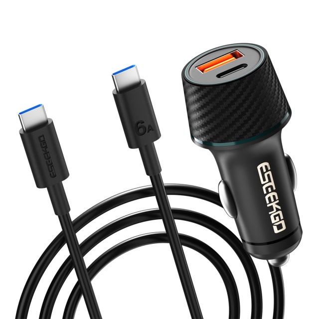 ESEEKGO CC-52C 52.5W QC22.5W+PD30W Car Charger With 3.3FT Type-C To Type-C Charging Cable