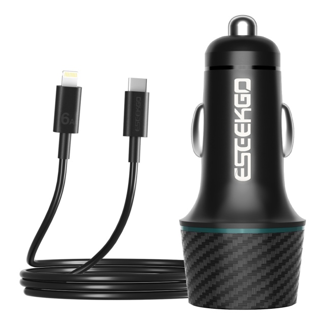ESEEKGO CC-52L 52.5W QC22.5W+PD30W Car Charger With 3.3FT Type-C To Lightning Charging Cable