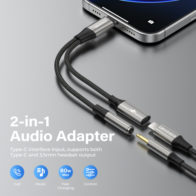 ESEEKGO ES-15C 2 In 1 Type-C to Type-C+3.5mm Audio Adapter