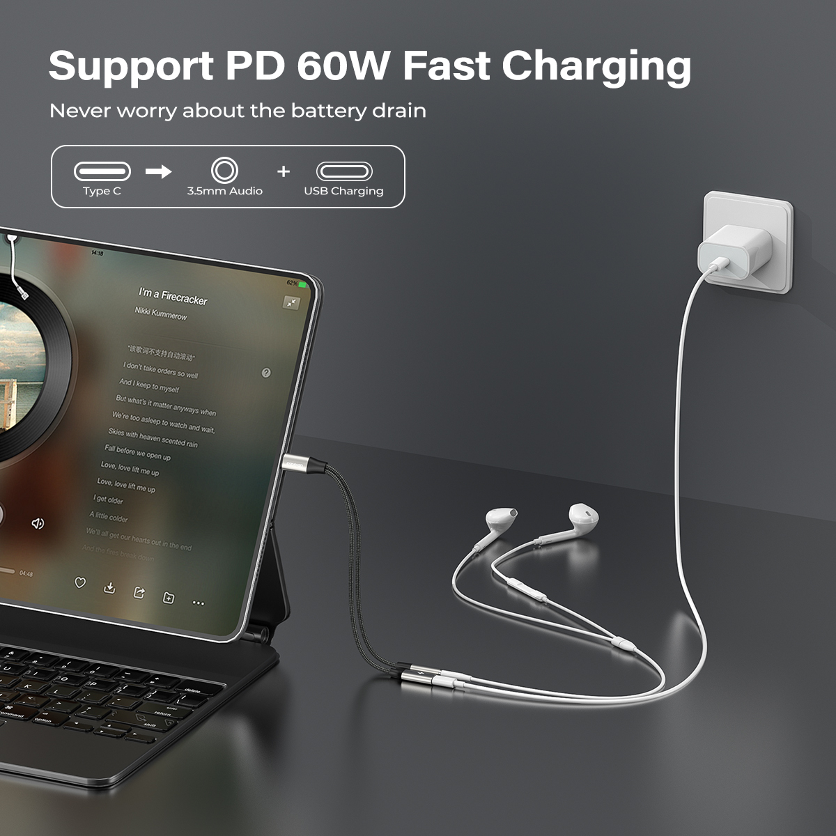ESEEKGO ES-15C 2 In 1 Type-C to Type-C+3.5mm Audio Adapter