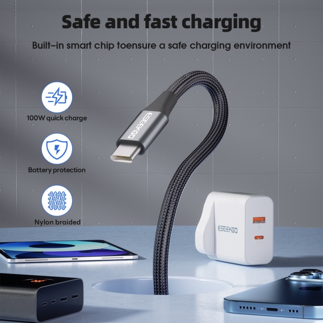 ESEEKGO ES-C100  USB-C To USB-C 100W/5A 1M/3.3FT Data Cable