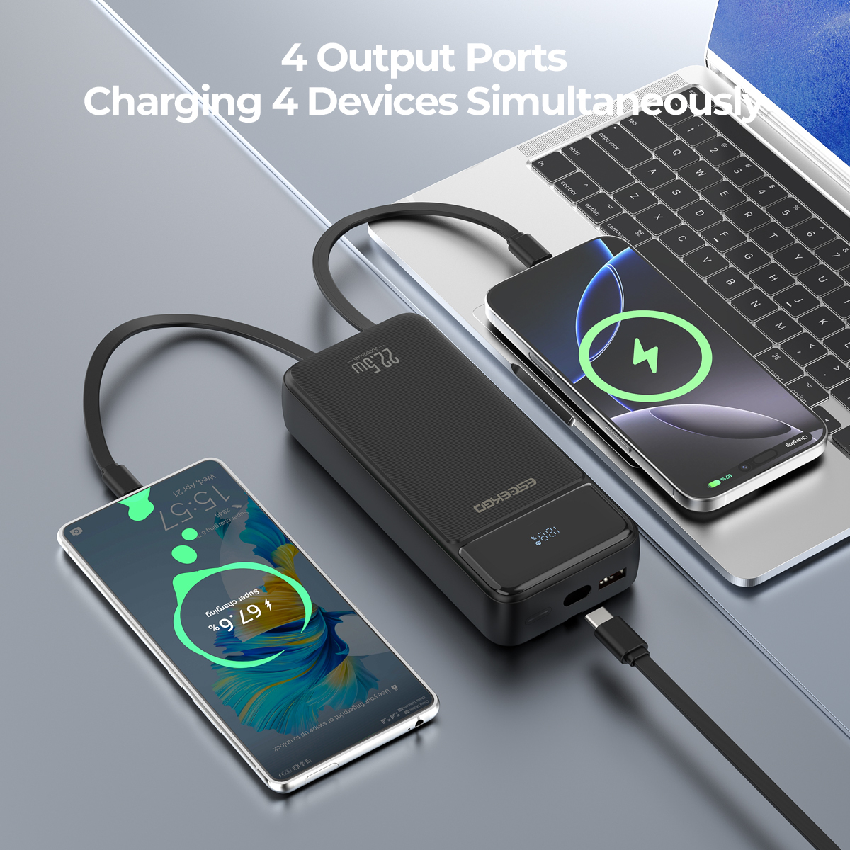 ESEEKGO P-22B PD20W 20000mAh Power Bank With Built-in 3 Cable