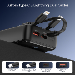 ESEEKGO P-22B PD20W 20000mAh Power Bank With Built-in 3 Cable