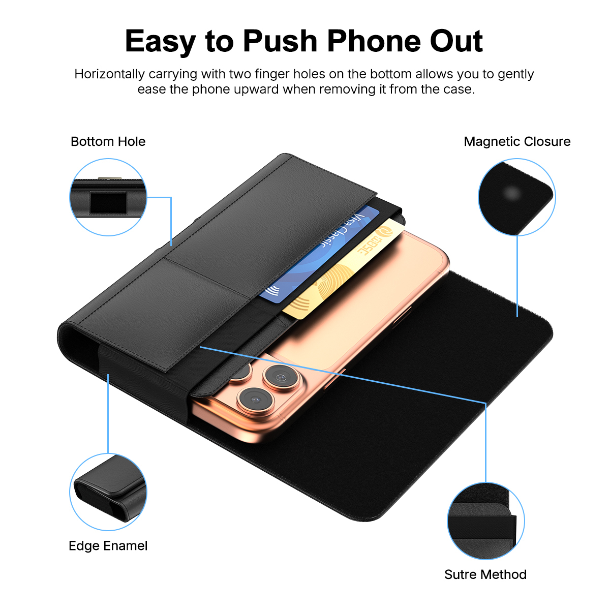 ESEEKGO PO-H1-XL Universal Magnetic Leather Phone Pouch