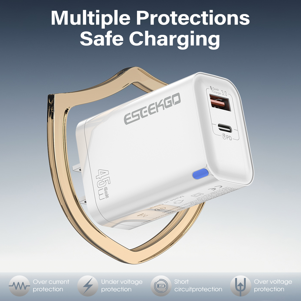 ESEEKGO T-45UC PD45W GaN Dual Ports Smart Charger Set