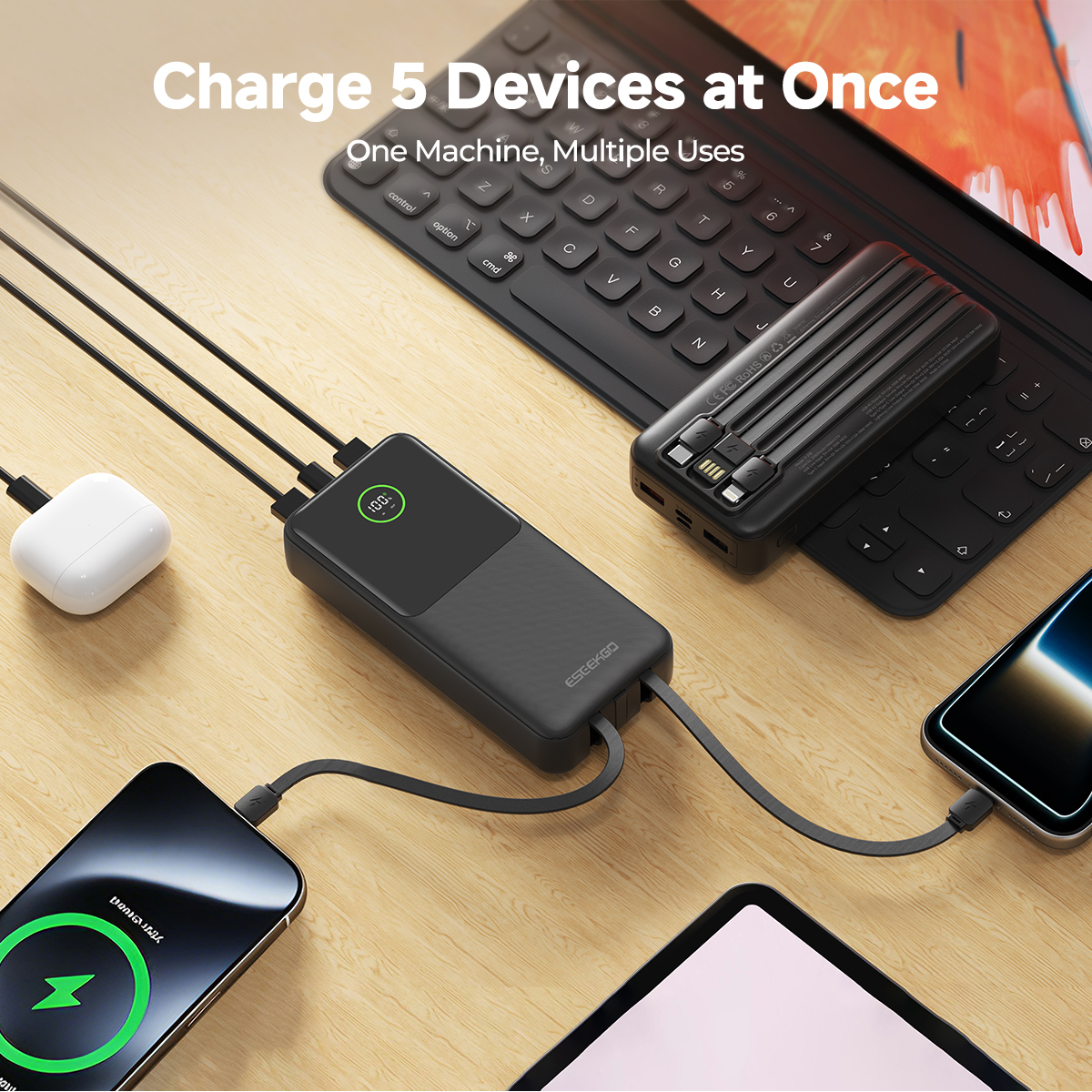 ESEEKGO P-21B PD20W+22.5W 20000 mAh Power Bank With Built-in 3 Cables