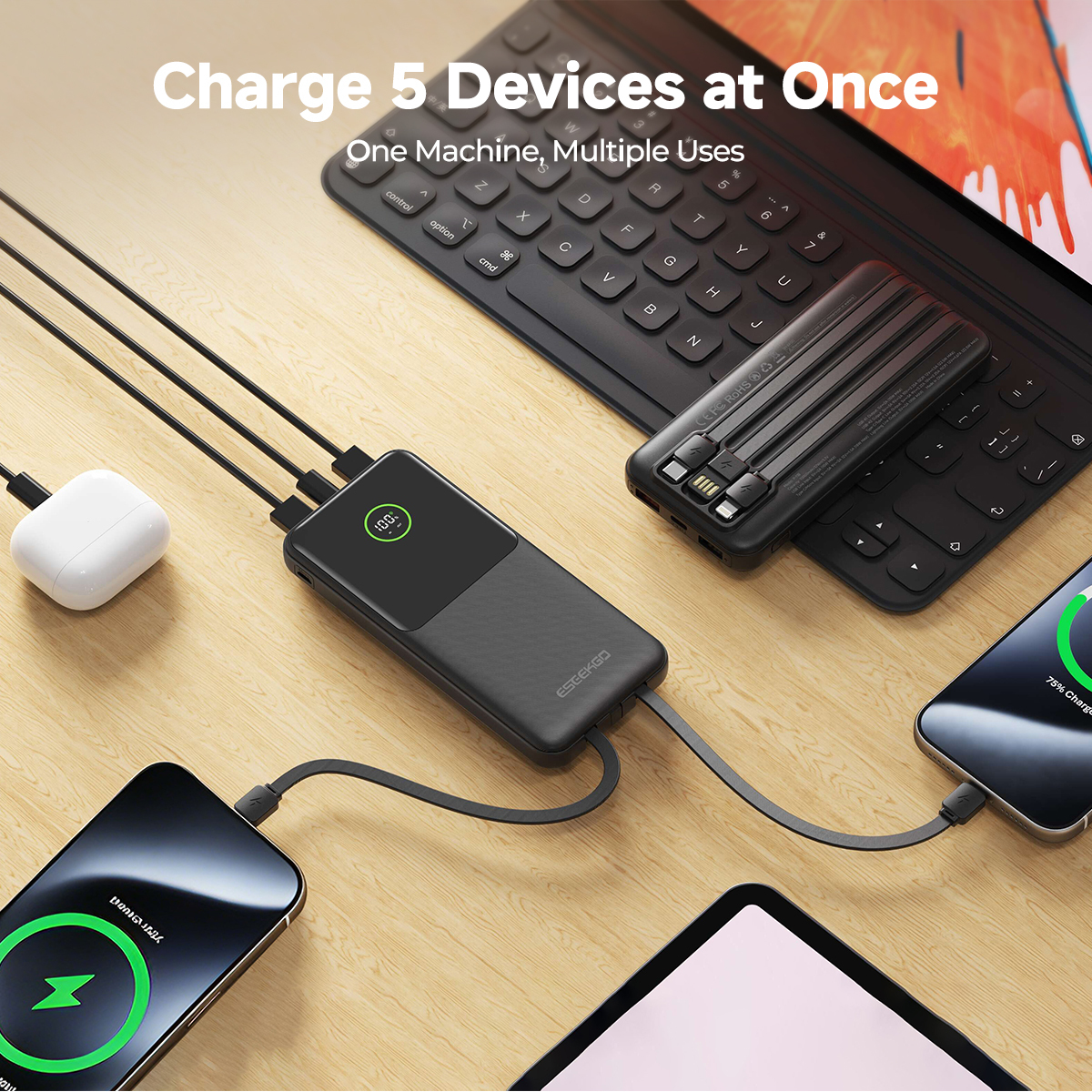 ESEEKGO P-11B PD20W+22.5W 10000 mAh Power Bank With Built-in 3 Cables
