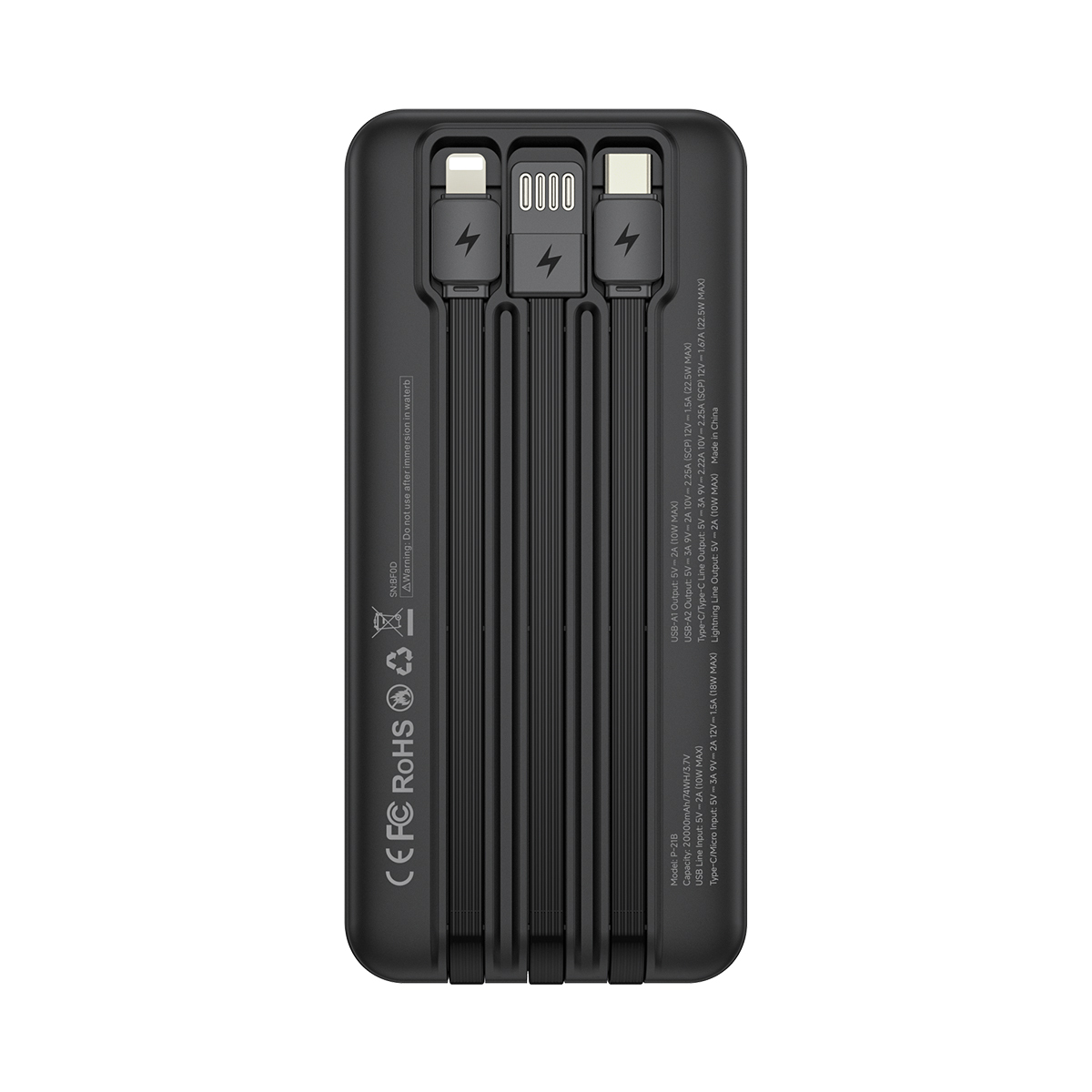 ESEEKGO P-21B PD20W+22.5W 20000 mAh Power Bank With Built-in 3 Cables