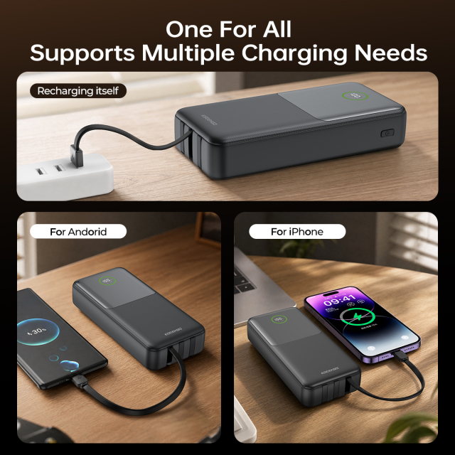 ESEEKGO P-21B PD20W+22.5W 20000 mAh Power Bank With Built-in 3 Cables