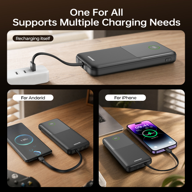 ESEEKGO P-11B PD20W+22.5W 10000 mAh Power Bank With Built-in 3 Cables