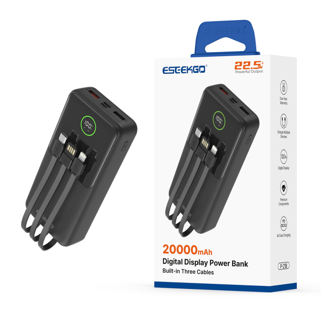 ESEEKGO P-21B PD20W+22.5W 20000 mAh Power Bank With Built-in 3 Cables