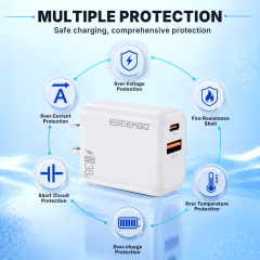 ESEEKGO T-35W 3.0A 38W QC3.0 USB A + Type-C Travel Adapter