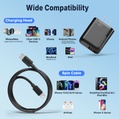 ESEEKGO T-35BL 3.0A 38W QC3.0 A+C Travel Adapter with C-L 27W 3.3FT Data Cable