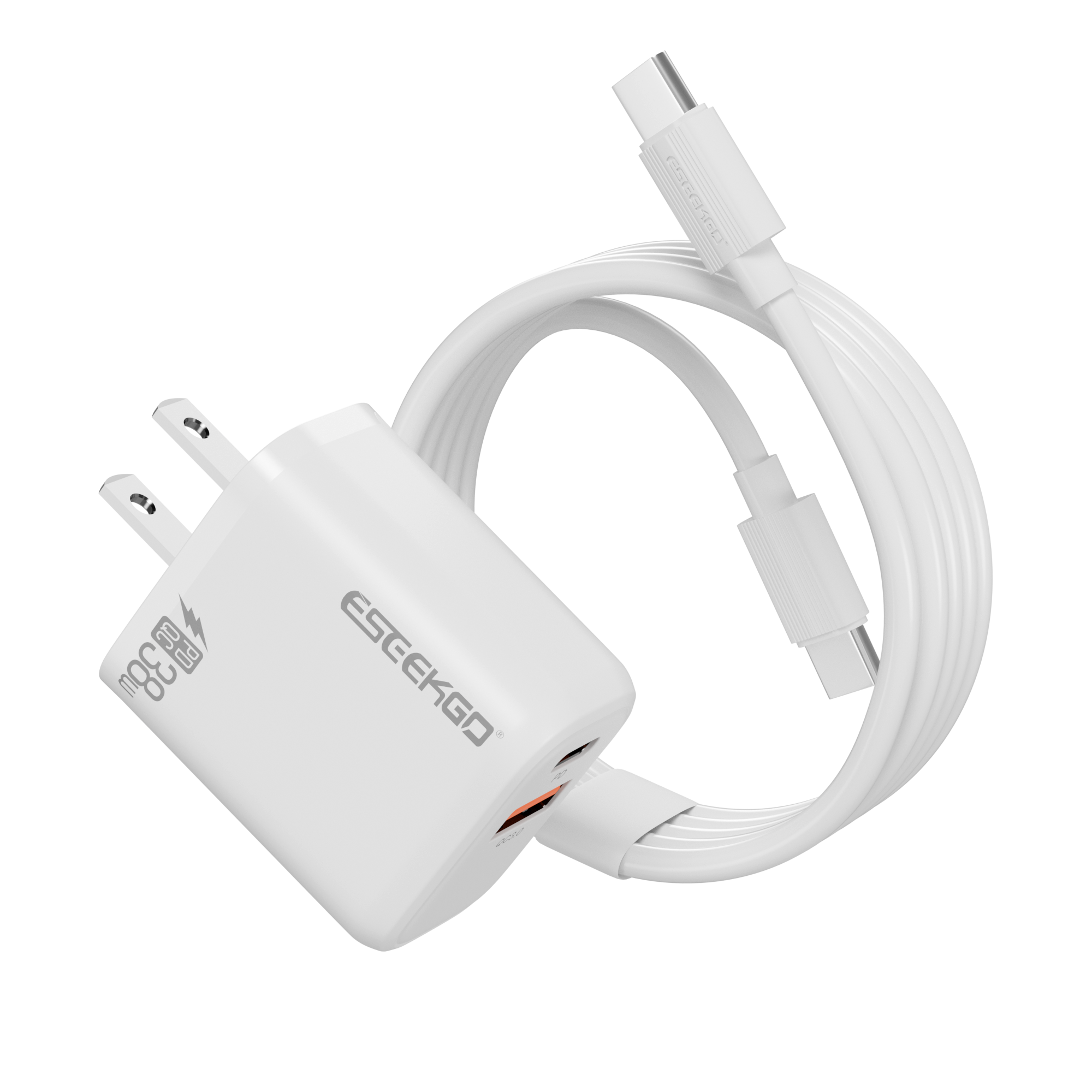 ESEEKGO T-35WC 3.0A 38W QC3.0 A+C Travel Adapter with C-C 60W 3.3FT Data Cable