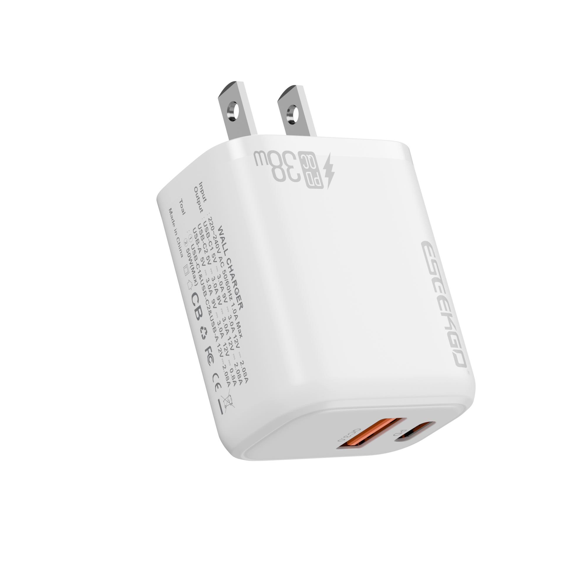 ESEEKGO T-35W 3.0A 38W QC3.0 USB A + Type-C Travel Adapter