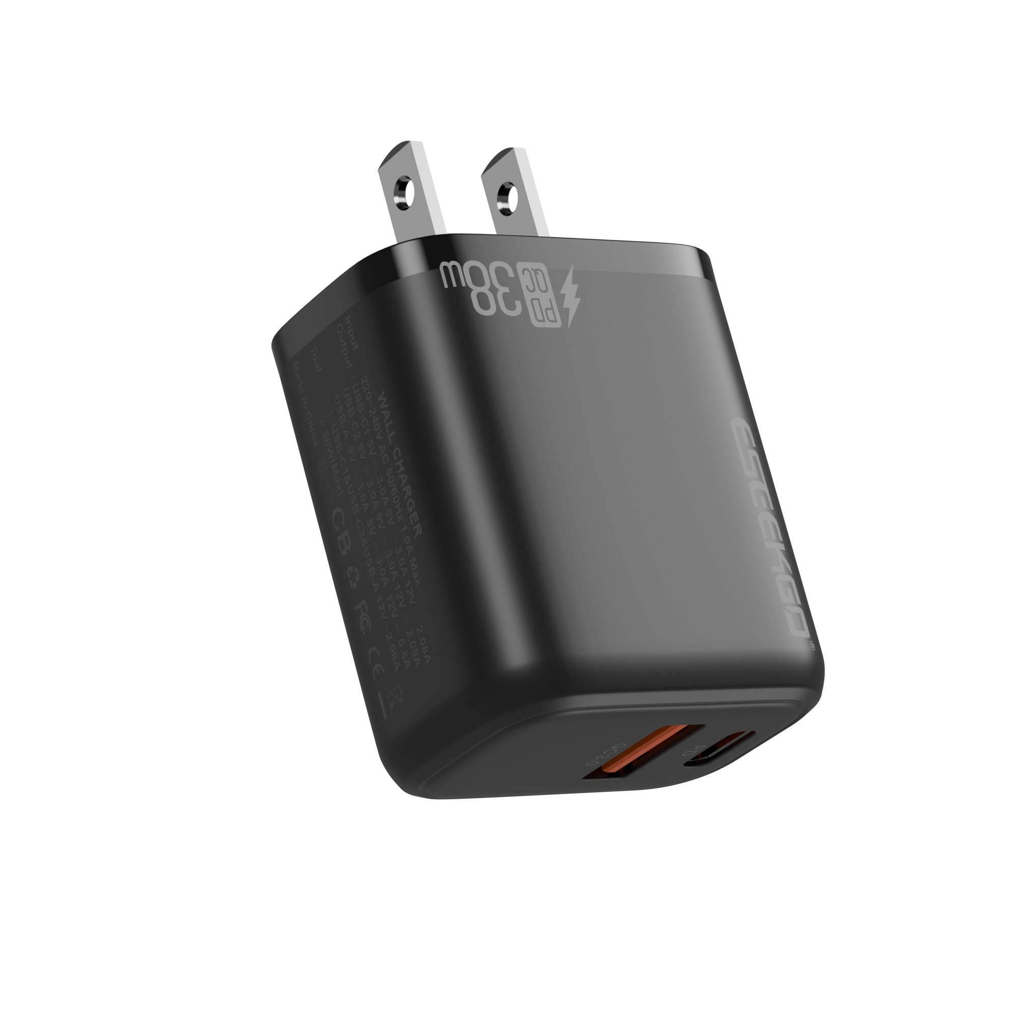 ESEEKGO T-35B 3.0A 38W QC3.0 USB A + Type-C Travel Adapter