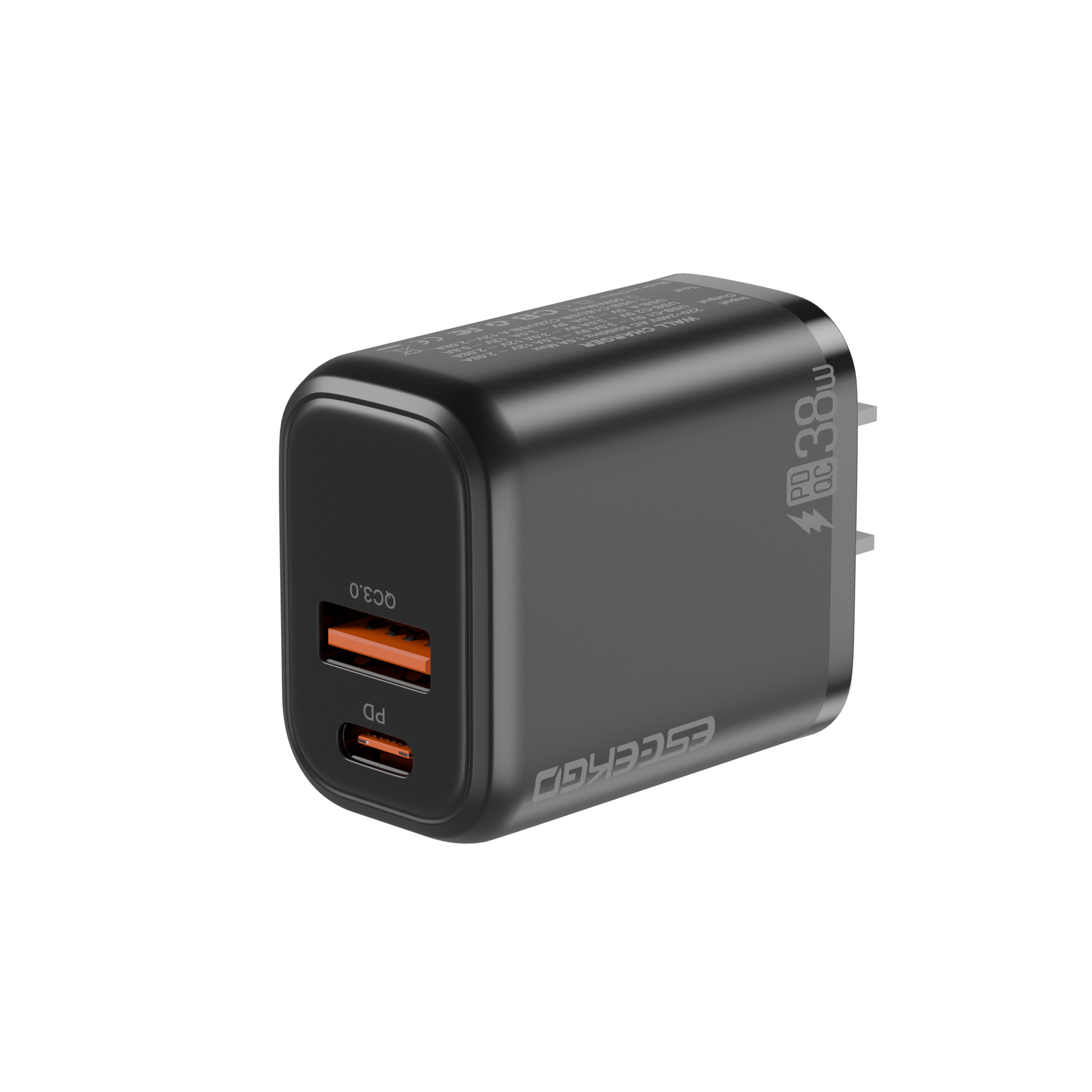 ESEEKGO T-35B 3.0A 38W QC3.0 USB A + Type-C Travel Adapter