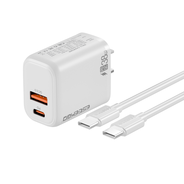 ESEEKGO T-35WC 3.0A 38W QC3.0 A+C Travel Adapter with C-C 60W 3.3FT Data Cable