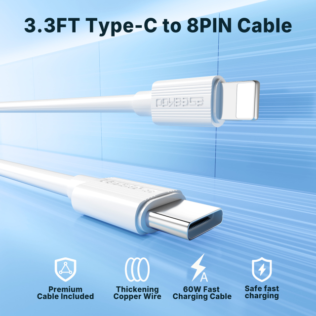 ESEEKGO T-35WL 3.0A 38W QC3.0 A+C Travel Adapter with C-L 27W 3.3FT Data Cable
