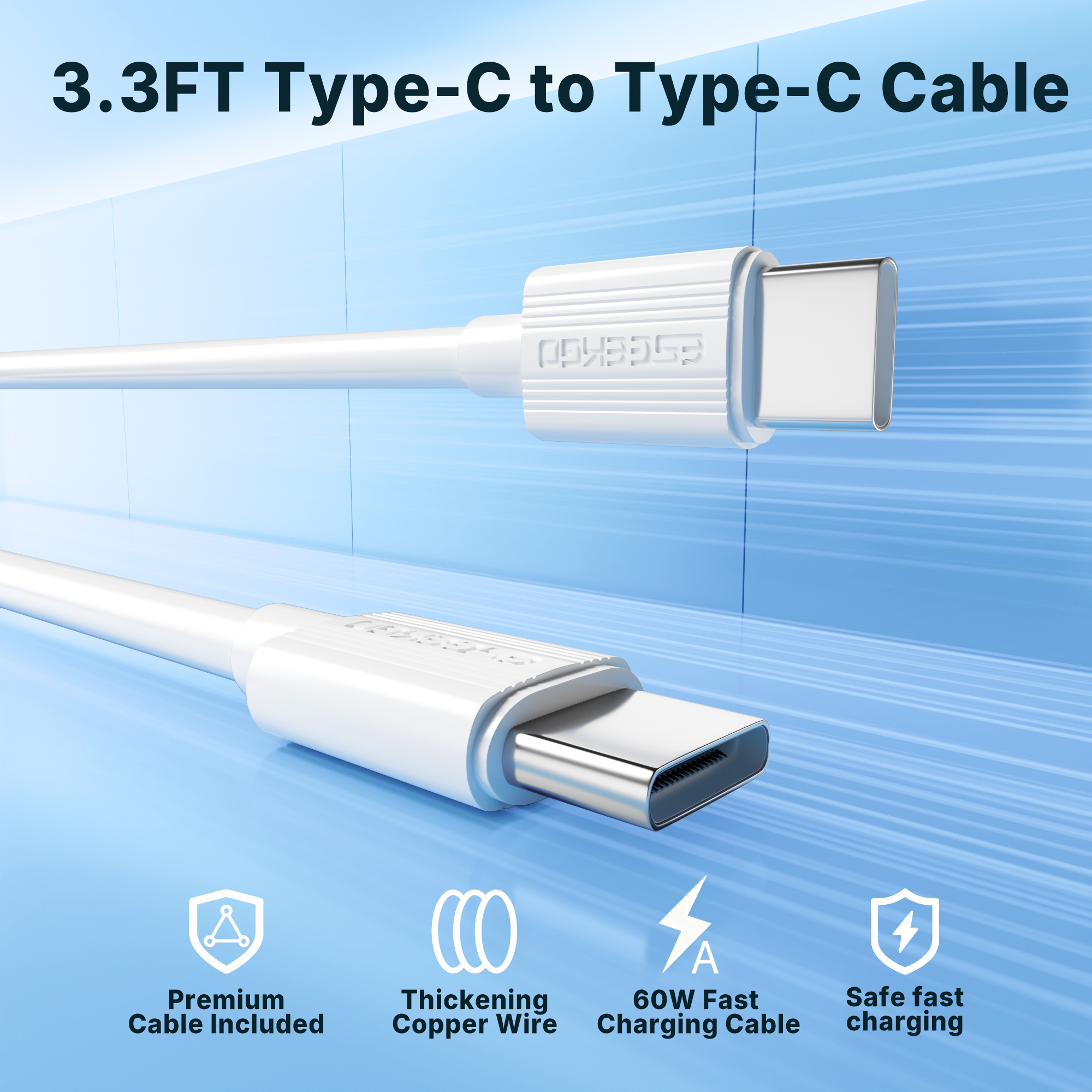 ESEEKGO T-35WC 3.0A 38W QC3.0 A+C Travel Adapter with C-C 60W 3.3FT Data Cable