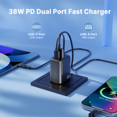 ESEEKGO T-35BC 3.0A 38W QC3.0 A+C Travel Adapter with C-C 60W 3.3FT Data Cable