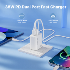 ESEEKGO T-35WC 3.0A 38W QC3.0 A+C Travel Adapter with C-C 60W 3.3FT Data Cable