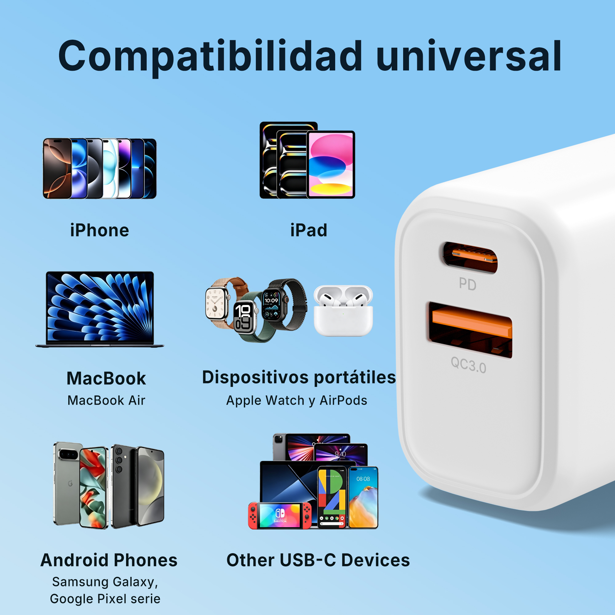 ESEEKGO T-35W 3.0A 38W QC3.0 USB A + Type-C Travel Adapter