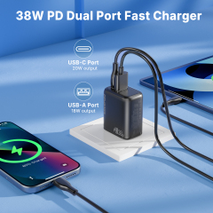 ESEEKGO T-35B 3.0A 38W QC3.0 USB A + Type-C Travel Adapter
