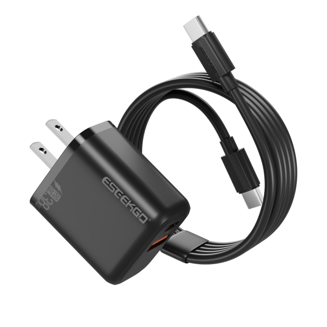 ESEEKGO T-35BC 3.0A 38W QC3.0 A+C Travel Adapter with C-C 60W 3.3FT Data Cable