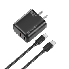 ESEEKGO T-35BL 3.0A 38W QC3.0 A+C Travel Adapter with C-L 27W 3.3FT Data Cable